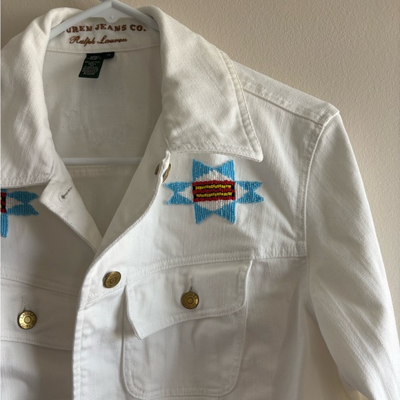 Ralph Lauren White Jean Southwest Aztec Beaded Trucker Jacket size 1X - Picture 3 of 10